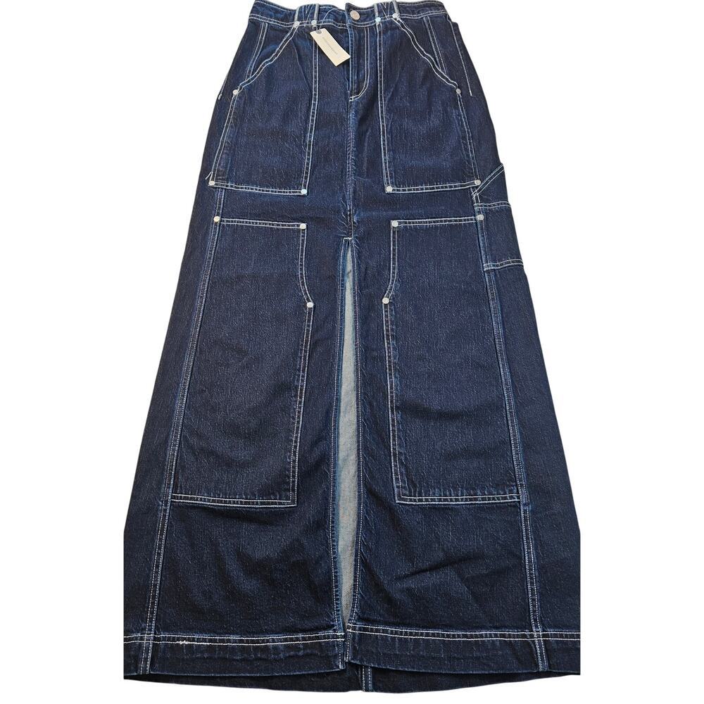 NWT pilcro carpenter maxi denim high front slit skirt grunge 2 S 90s anthro